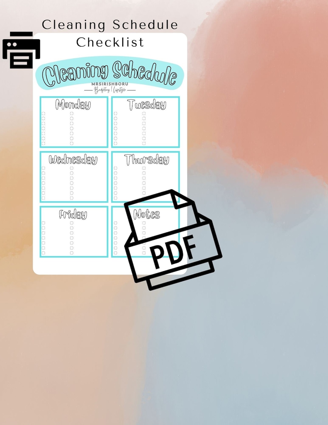 Digital Cleaning Schedule Sheet | 8.5" X 11" Pdf - Etsy