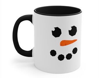 Cute Snowman Face Mug, Snowman Mug, Christmas Mug, Secret Santa Gift, White Elephant Gift, Hot Cocoa Mug, Holiday Mug, Ceramic Mug 11oz