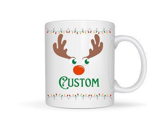 Personalized Reindeer Mug, Personalized Hot Cocoa Mug, Holiday Mug, Christmas Mug, Gift for Grandkids, Gift for In-laws, Ceramic Mug 11oz