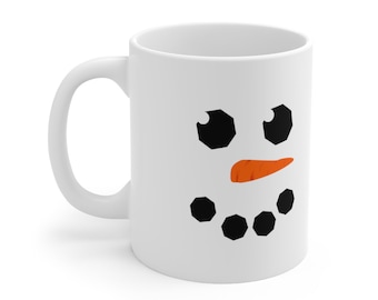 Cute Snowman Face Mug, Snowman Mug, Christmas Mug, Secret Santa Gift, White Elephant Gift, Hot Cocoa Mug, Holiday Mug, Ceramic Mug 11oz