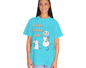 Lagoon Blue Comfort Colors Christmas Shirt, Cute Snowman Shirt, Retro Christmas Top, Let it Snow, Winter Wonderland Shirt, Unisex Garmen