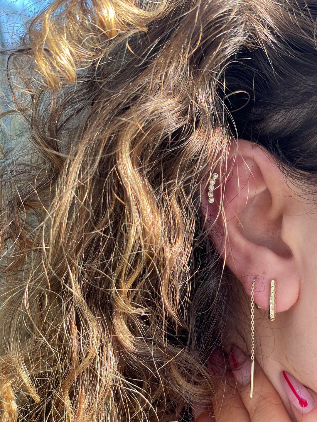 14k Solid Gold Long Threader Earrings, Threader Earrings, Long Chain