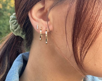 Aros de oro macizo de 14 quilates, pequeños aros de oro, minimalistas, para uso diario, joyería fina y ligera, regalo para ella.