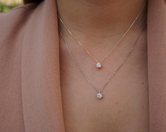 Collar solitario de oro blanco de 14 k: collar nupcial de una sola piedra