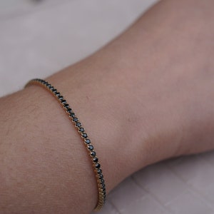 14k Gold Bracelet With Black Gemstones, Gold Bracelet, Tennis Bracelet, Black Tennis Bracelet, Waterway Bracelet