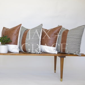 New Set of 4 Modern Farmhouse Pillow Covers Throw Pillow Covers Farmhouse Decor Faux Leather Throw Pillow Accent Pillow Cover Stripped Cover