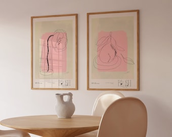 Set of 2 Prints | DIGITAL DOWNLOAD |  Printable Art | Boho Home Decor | Minimal Art Prints | Pink Flowers | Floral Art | Bathroom Wall Art