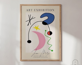 Modern Art Print | Joan Miro | Framed Wall Art | Exhibition Poster | Moon and Stars Print | Maximalist Poster | Bedroom Decor | Miro Poster