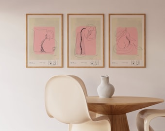 Set of 3 Prints | Framed Wall Art |  Wall Decor | Boho Home Decor | Minimal Art Prints | Pink Flowers | Floral Art , Bathroom Wall Art