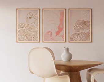 Set of 3 Prints | Framed Wall Art | Woman One Line Drawing | Minimal Art Prints | Scandinavian Art | Boho Home Decor | Wall Decor | Scandi