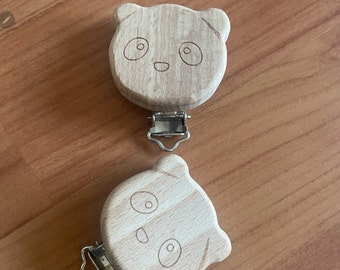 3 pcs bear wooden pacifier clips