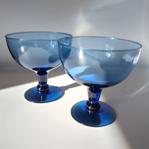 Set of 2 Vintage Cobalt Blue Margarita Glasses Short Stem Coupe Glassware