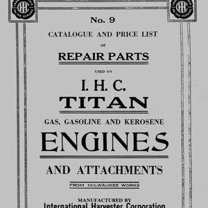 IHC Titan Engines Repair Parts 1918