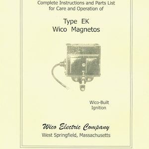 Instrukcje i lista części Wico Type EK Magneto