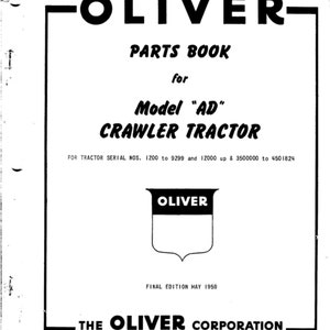 Oliver AD Crawler Tractor Parts Book