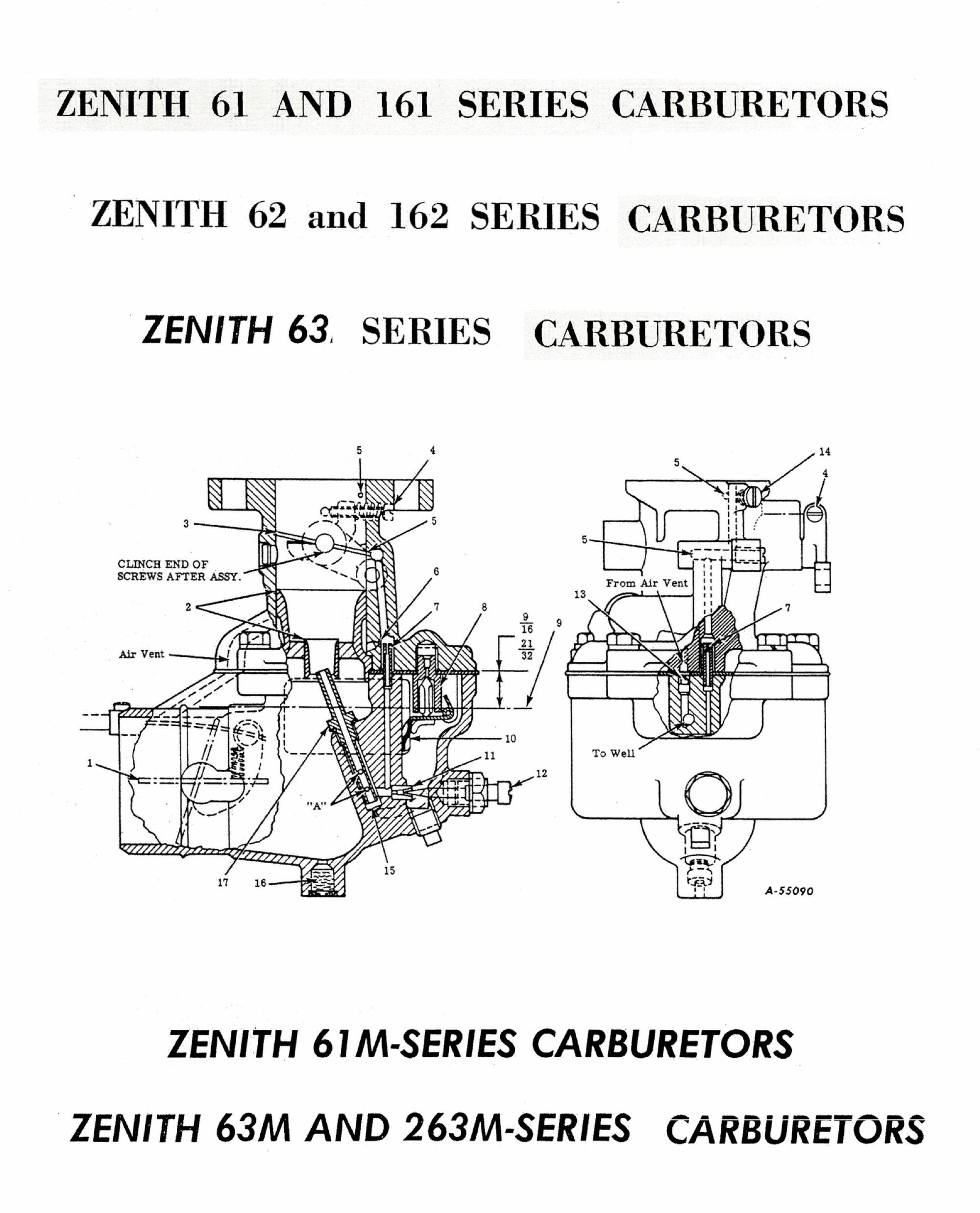 Zenith Carburetors 61, 161, 62, 162, 63, 61M, 63M and 263M Series