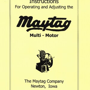 Maytag Vertical Multi Motor Operating Instructions