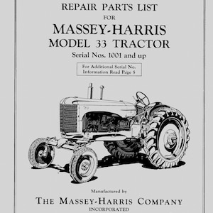 Massey - Harris 33 Repair Parts List