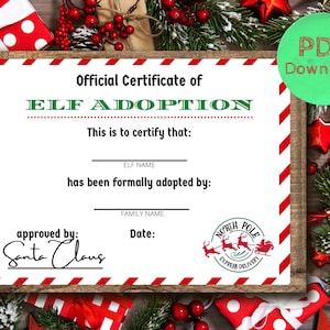 Printable Elf Certificate of Adoption, Elf Adoption Letter, Elf ...