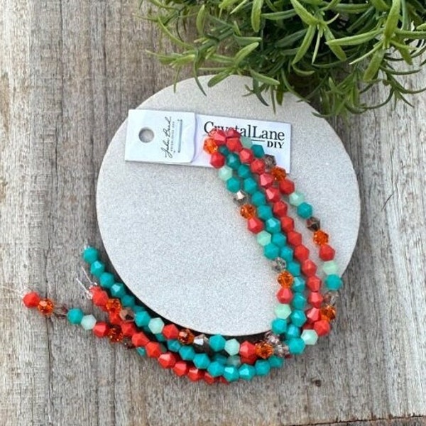 Crystal Lane DIY Designer, John Bead Corp, 7in Four Bead Strands Glass Bicone Teal and Orange Mix, 6mm