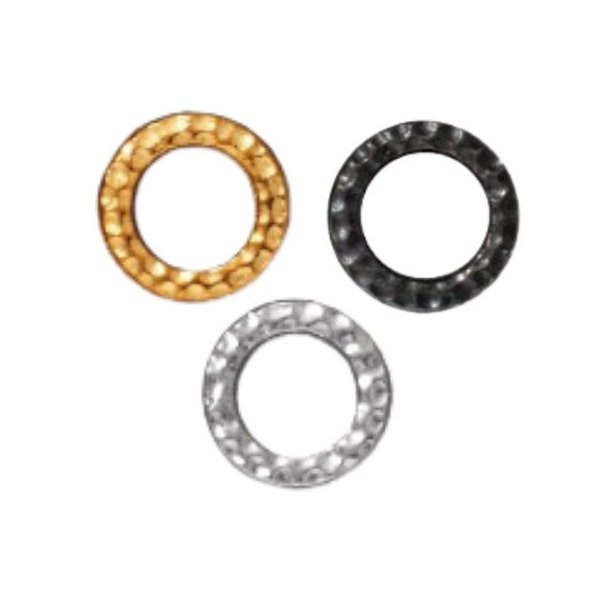 Tierracast - Hammertone - Small Ring - Connector - Oxidized Black Pewter - Gold Plate - White Bronze Plate - Four (4) Pieces