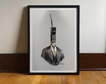 Faces of the Past | Cellular Phone | Digital Art | Vintage Art Print | Retro Tech | 80's Nostalgia