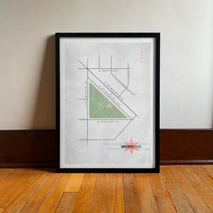 Wicker Park / Cartel de viaje del vecindario de Chicago / Mapa del parque de la ciudad / Arte digital / Impresión de arte de viaje vintage