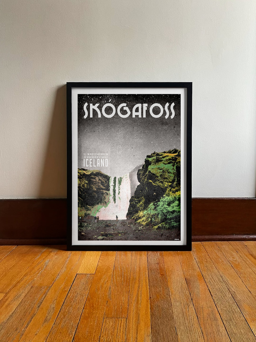 Iceland Skógafoss Waterfall Poster: Vintage Travel Art Print - Etsy