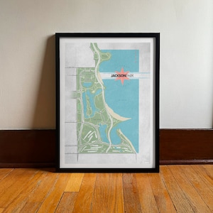 Jacksonpark | Poster van de reis van de buurt van Chicago | Plattegrond Stadspark | Digitale kunst | Vintage reizen Art Print