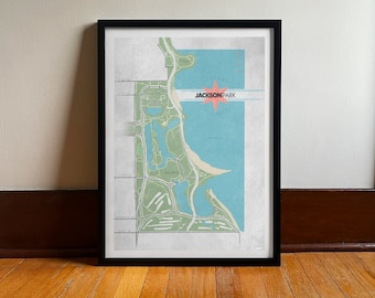 Jackson Park Chicago Map Art Print: Vintage Travel Poster (Digital Art)