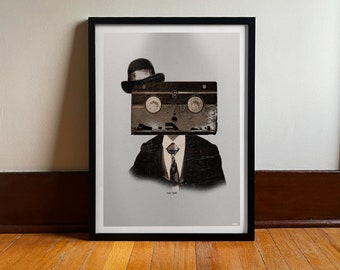 Faces of the Past: VHS Tape Digital Art Print