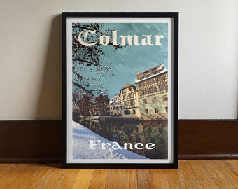 Colmar | France | Travel Poster | Art Print | Retro | Vintage | Europe Travel | Winter
