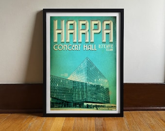 Harpa Concert Hall, Reykjavik Iceland - Vintage Travel Poster Art Print