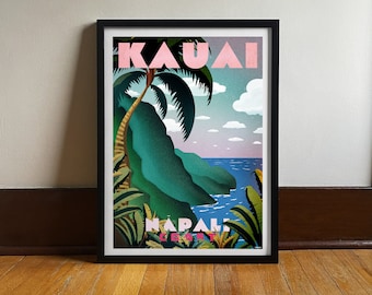 Hawaii | Napali Coast | Kauai | Travel Poster | Art Print | Vintage | Retro | Breathtaking Hawaiian Scenery