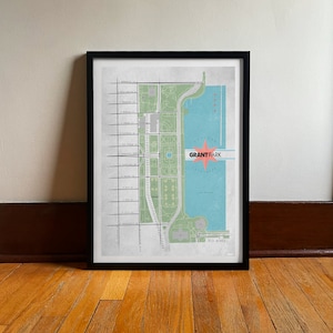 Grant Park | Chicago Neighborhood Reise Poster | Stadtpark Karte | Digitale Kunst | Vintage Reise Kunstdruck