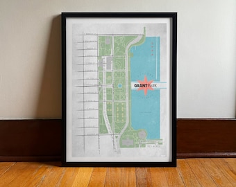 Grant Park Chicago Art Print: Vintage City Map Travel Poster