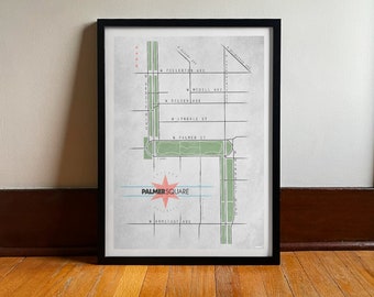 Palmer Square Park Chicago Vintage Travel Poster (Digital Art Print)