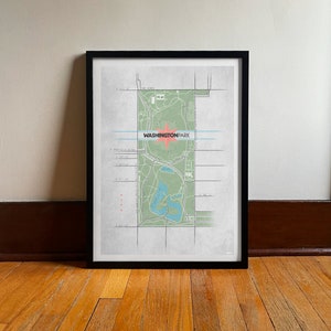 Washingtonpark | Poster van de reis van de buurt van Chicago | Plattegrond Stadspark | Digitale kunst | Vintage reizen Art Print