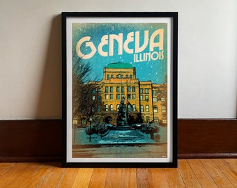 Geneva, Illinois Travel Poster: Vintage Style Art Print (Digital Art)