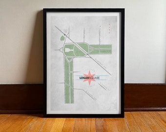 Logan Square Chicago Map Art Print: Vintage Travel Poster