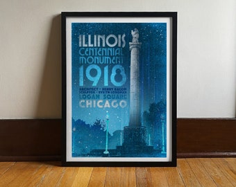 Logan Square Chicago Centennial Monument Vintage Travel Art Print