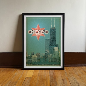 Chicago | Hancock | Lac Michigan | Affiche de voyage | Carte du parc de la ville | Art numérique | voyage vintage Impression artistique