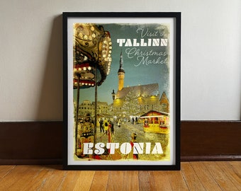 Tallinn Christmas Market Poster: Vintage Estonia Travel Art (Digital Art Print)