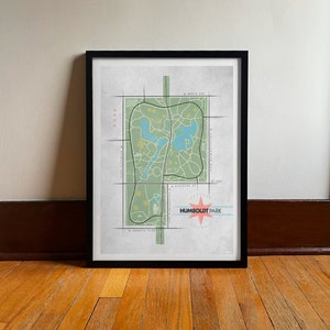 Humboldt Park / Cartel de viaje del vecindario de Chicago / Mapa del parque de la ciudad / Arte digital / Impresión de arte de viaje vintage
