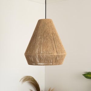 Contemporary Jute Pendant Light, Handmade Wicker Ceiling Light, Rattan Lampshade for Living Room, Farmhouse Chandelier, Restaurant Lighting