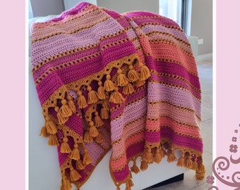 Crochet Blanket PATTERN- Turkish Delight  Beginner Level PDF (50 Page e-book) Premium Step-by-Step Photo Tutorial (US Terms, English)