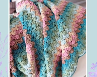 Crochet Blanket PATTERN- Mermaid Dreams  Beginner Level PDF (40 Page e-book) Premium Step-by-Step Photo Tutorial (US Terms, English)