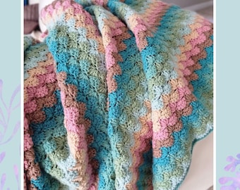 Crochet Blanket PATTERN  Mermaid Dreams - 40 Page PDF e-Book - US Crochet Terms - Easy Beginner Step by Step Tutorial - English Language