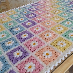 Blanket Crochet PATTERN Daisy Dreams Rainbow 25 Page PDF e-Book - US Crochet Terms - Easy Beginner Step by Step Tutorial - English language