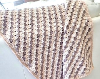 Baby Blanket Handmade Crochet Gender Neutral Check Design Cotton Blend 70x90cm (27" x35") READY TO SHIP - Free Delivery